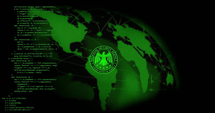 National Security Agency Logo on Green Digital World Map with Code HD wallpaper
