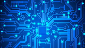 Glowing Blue Circuit Board Pattern with Luminous Nodes and Traces HD wallpaper