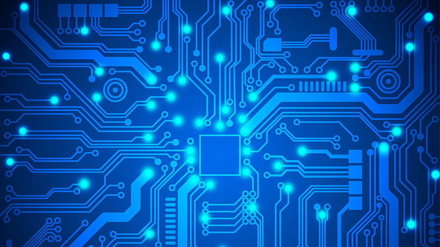Glowing Blue Circuit Board Pattern with Luminous Nodes and Traces HD wallpaper