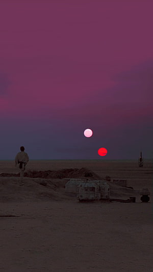 Star Wars Tatooine Binary Sunset with Dune Sea and Sandcrawler HD phone wallpaper