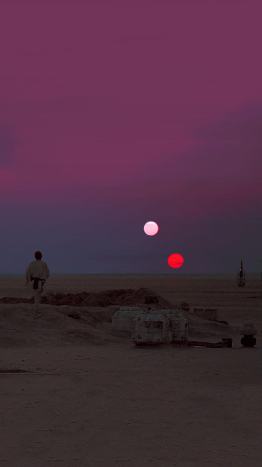 Star Wars Tatooine Binary Sunset with Dune Sea and Sandcrawler HD phone wallpaper