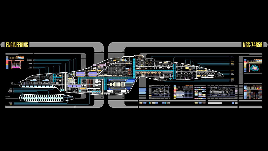 USS Voyager NCC-74656 Engineering Schematic Blueprint with LCARS Interface HD wallpaper