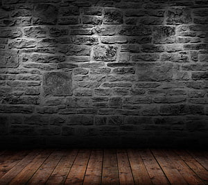 Dark Vintage Stone Wall Background With Wooden Floor Planks HD wallpaper