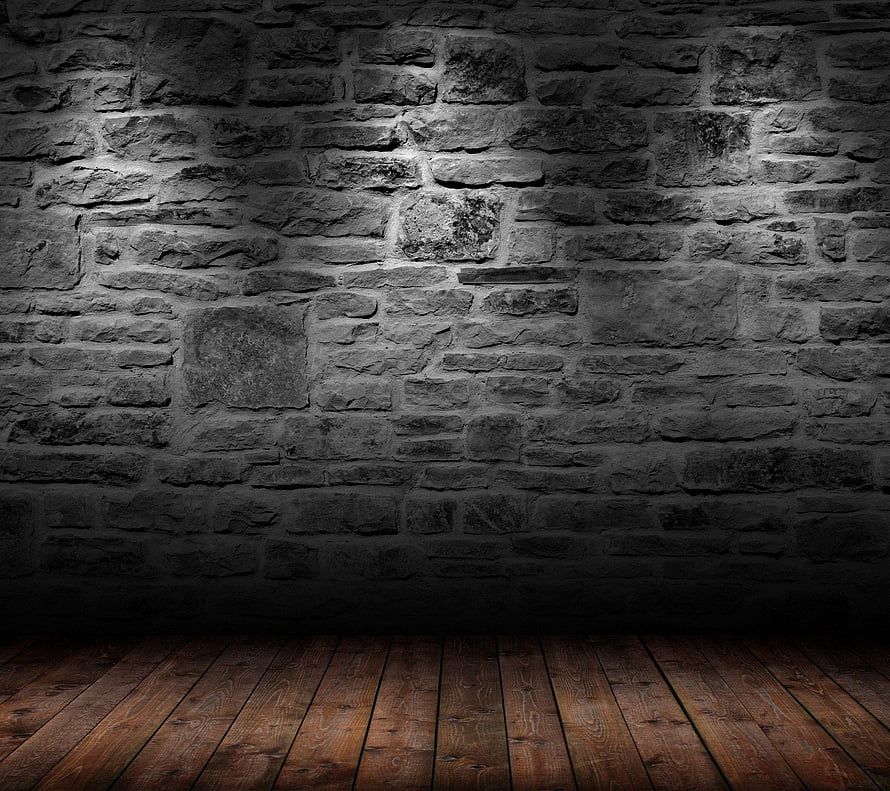Dark Vintage Stone Wall Background With Wooden Floor Planks HD wallpaper
