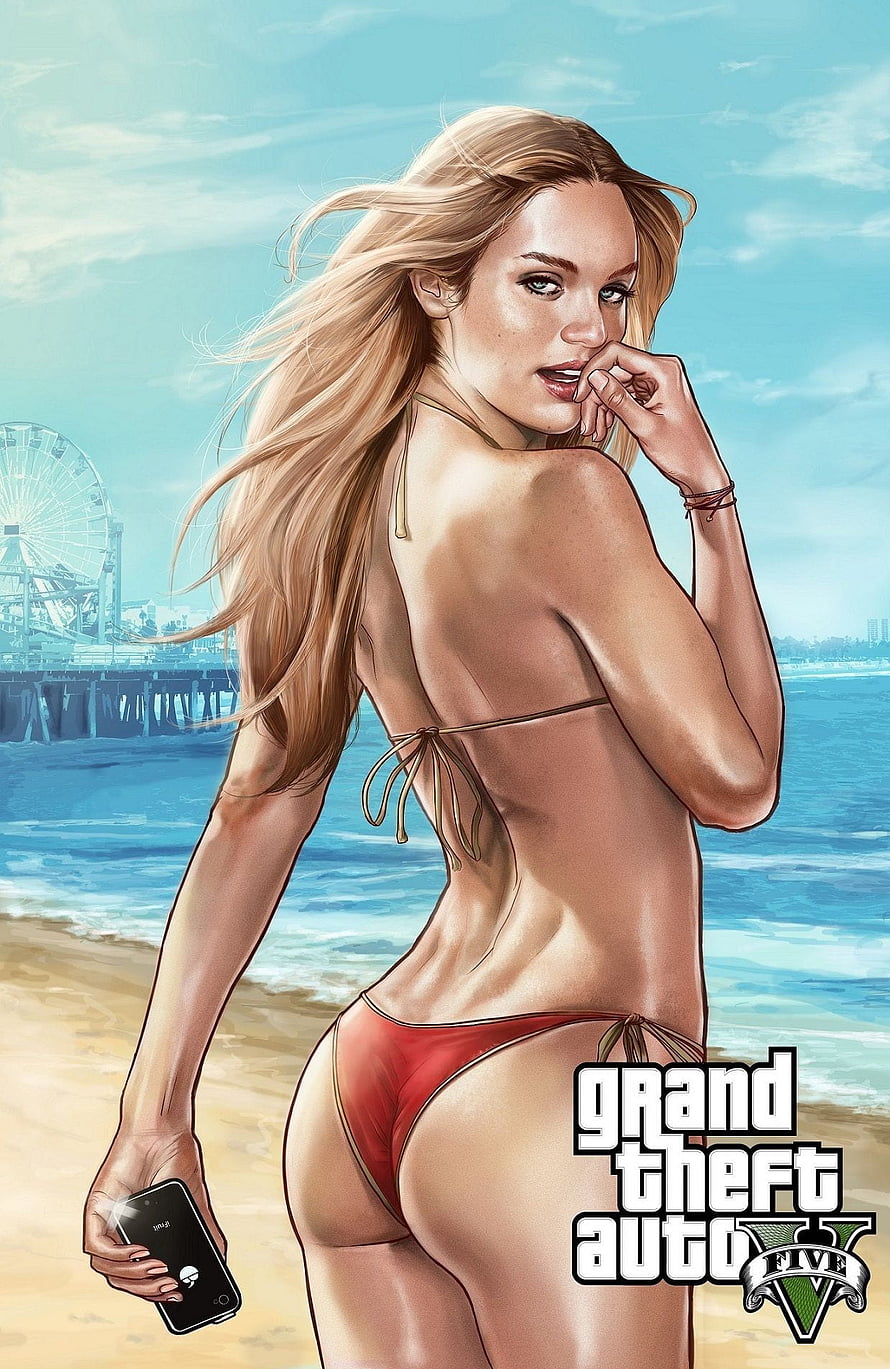 Grand Theft Auto V Blonde Woman in Red Bikini on Beach with Smartphone, Gta 5 Girl posted by Zoey Johnson HD phone wallpaper