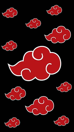 Akatsuki Red Clouds Pattern on Black Background Minimalist Anime Wallpaper HD phone wallpaper