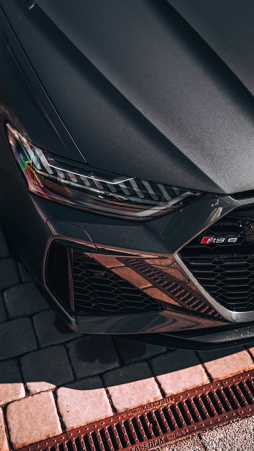 Audi RS6 e-tron Front Fascia Close-Up with Matte Black Finish and LED Headlights HD phone wallpaper