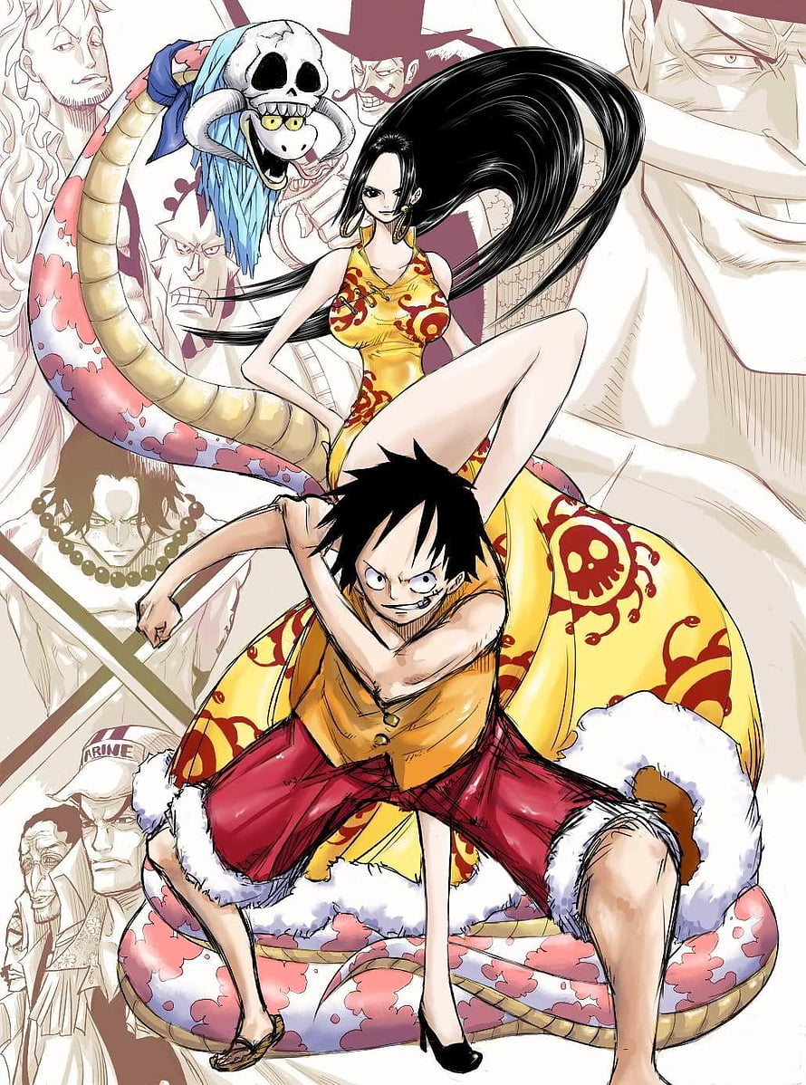 One Piece Monkey D Luffy and Boa Hancock Manga Illustration HD phone wallpaper