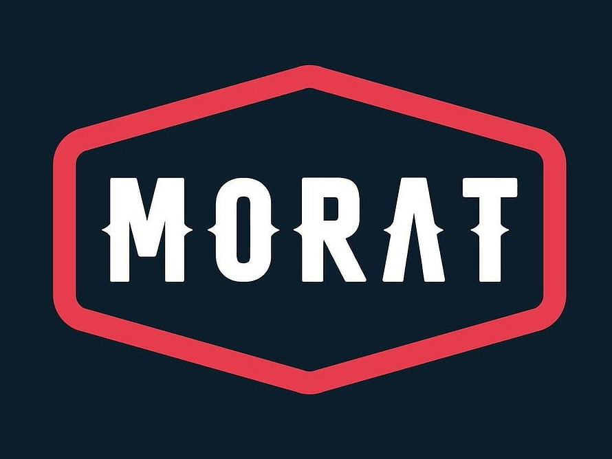 Morat Band Logo Minimalist Design with Red Hexagonal Frame on Dark Background HD wallpaper