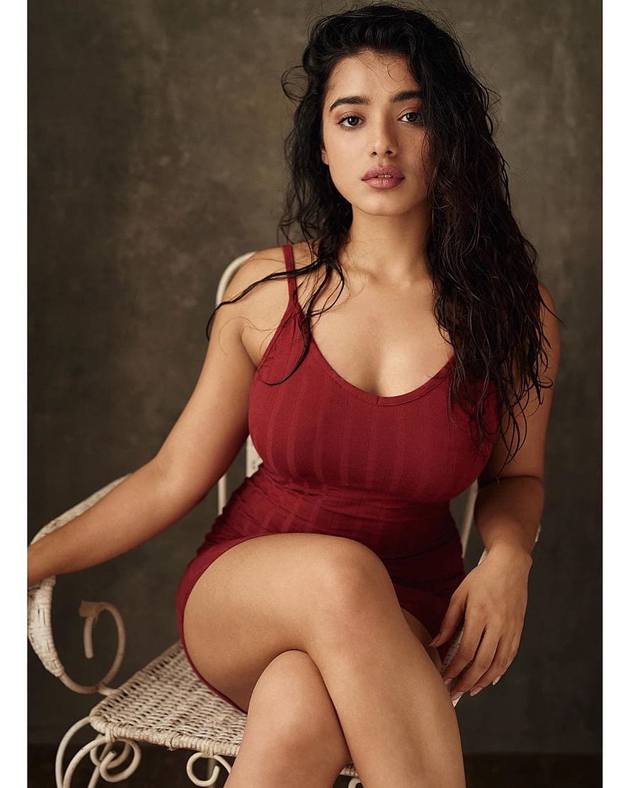 Woman in Red Dress Sitting on Wicker Chair, Ketika Sharma New Latest, #ketika sharma HD phone wallpaper