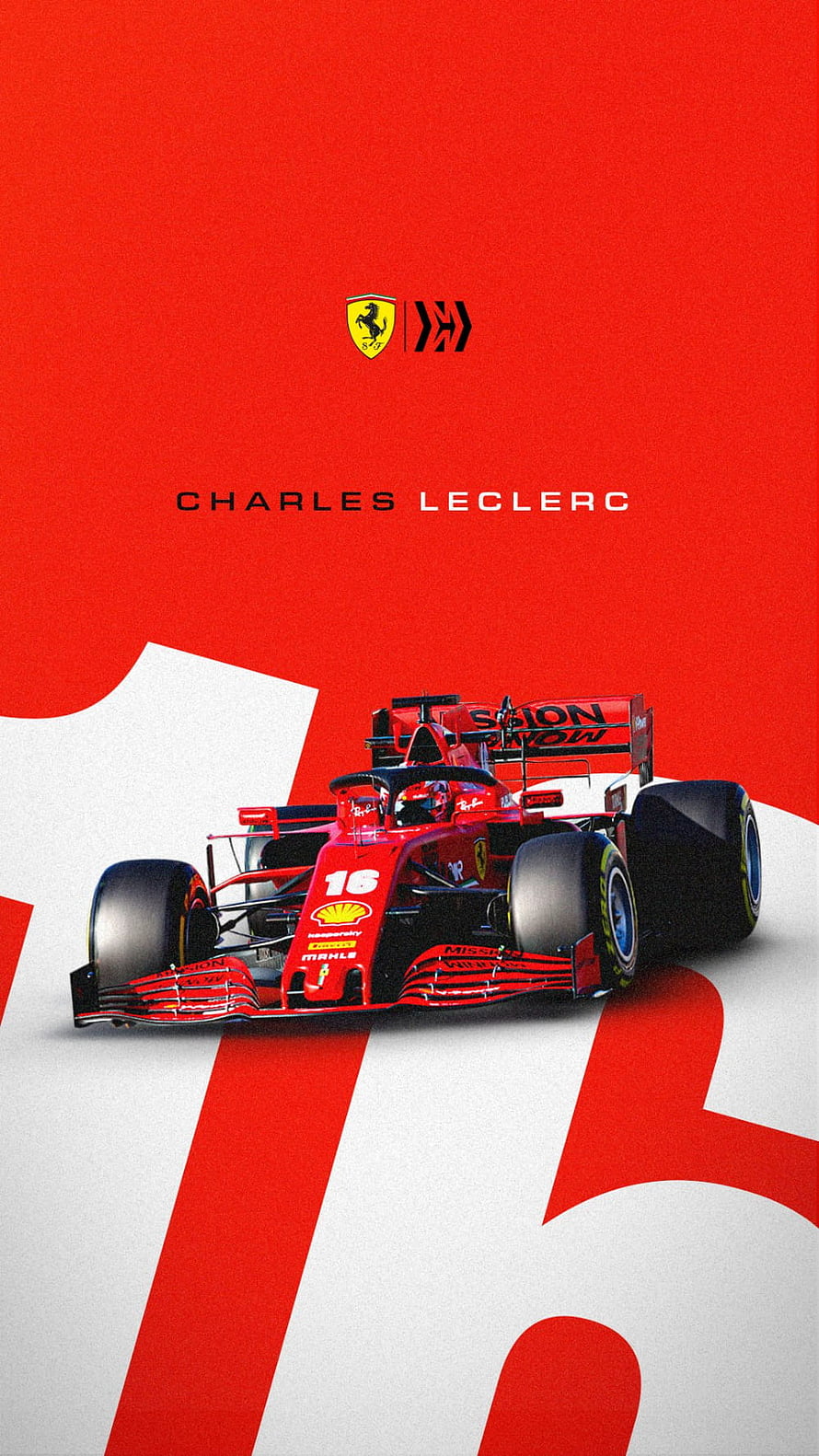 Charles Leclerc Ferrari Formula 1 Car Graphic with Team Logo and Number 16 HD phone wallpaper