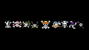 One Piece Pirate Jolly Roger Collection on Black Background HD wallpaper