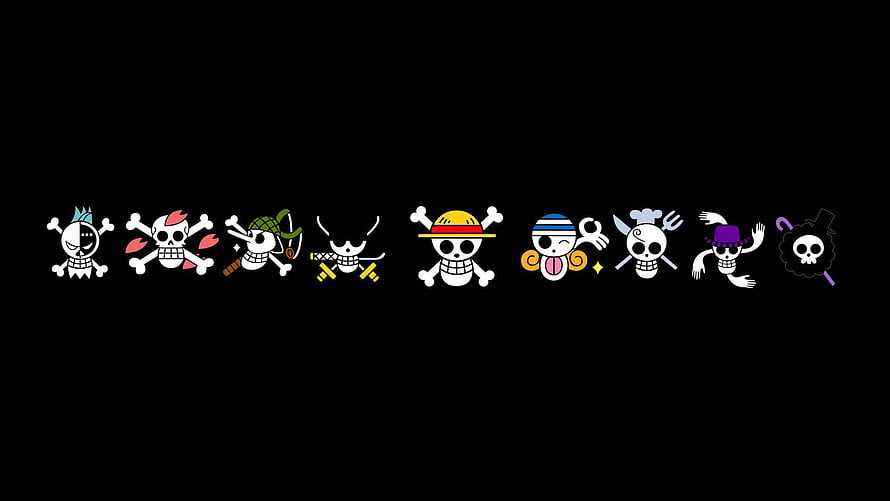 One Piece Pirate Jolly Roger Collection on Black Background HD wallpaper
