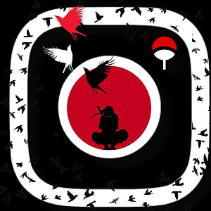 Naruto Silhouette App Icon with Red Sun and Flying Birds HD phone wallpaper