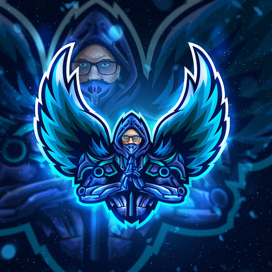 Glowing Blue Esports Gaming Logo with Hooded Figure and Wings HD phone wallpaper