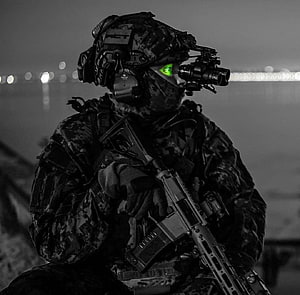 Special Forces Soldier With Night Vision Goggles And Rifle At Night HD wallpaper