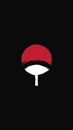 Uchiha Clan Symbol Minimalist Red and White Graphic on Black Background HD phone wallpaper