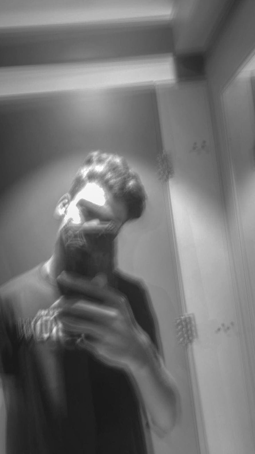 Moody Black and White Mirror Selfie of a Bearded Man in a Dark T-Shirt, Blur aesthetic boy mirror selfie black and white aesthetic HD phone wallpaper