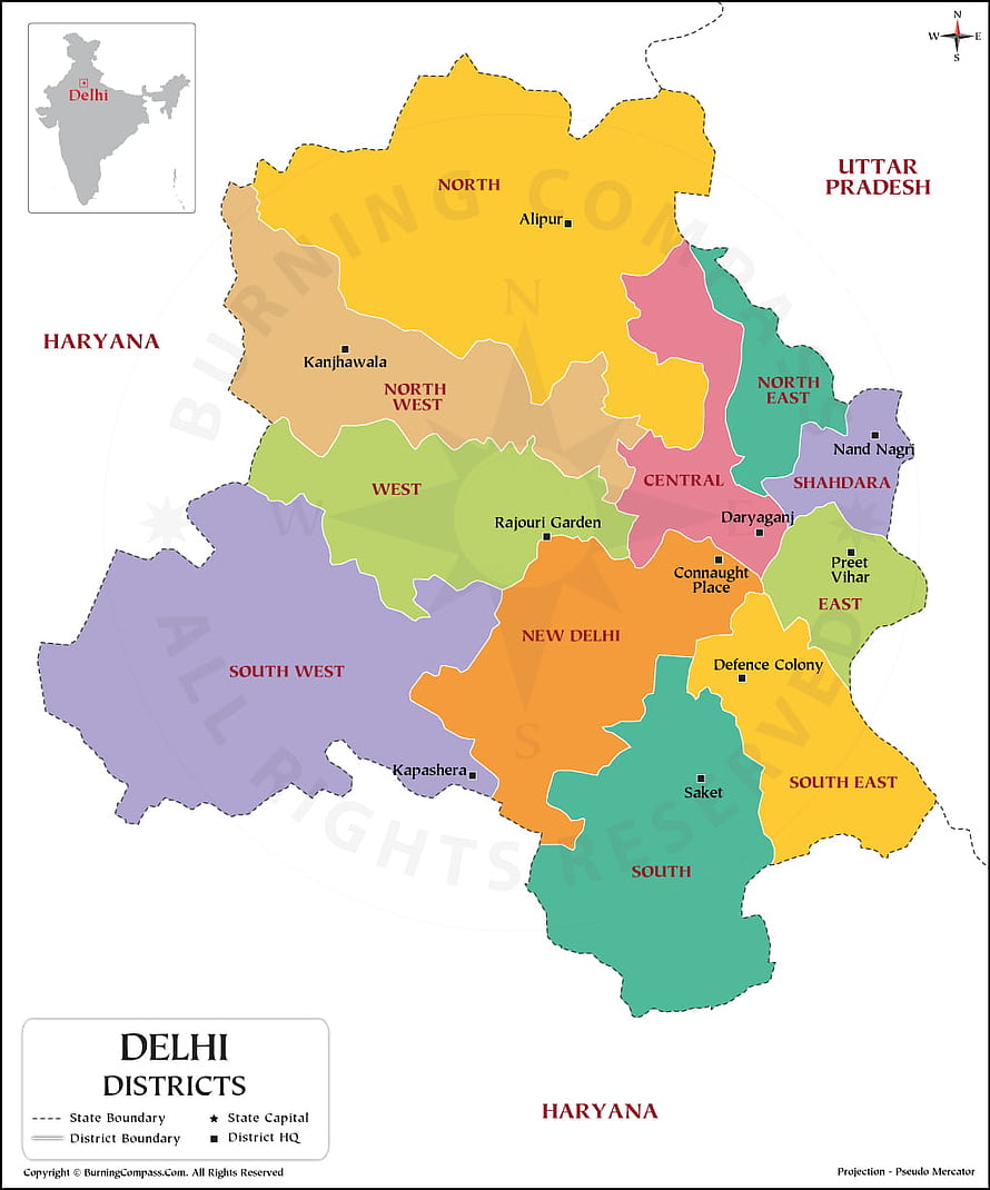 Colorful Political Map of Delhi Districts in India with Regional Boundaries HD phone wallpaper