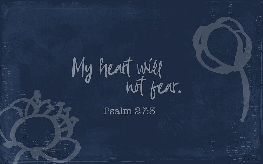 Psalm 27:3 Bible Verse on Dark Blue Textured Background with Floral Sketches HD wallpaper