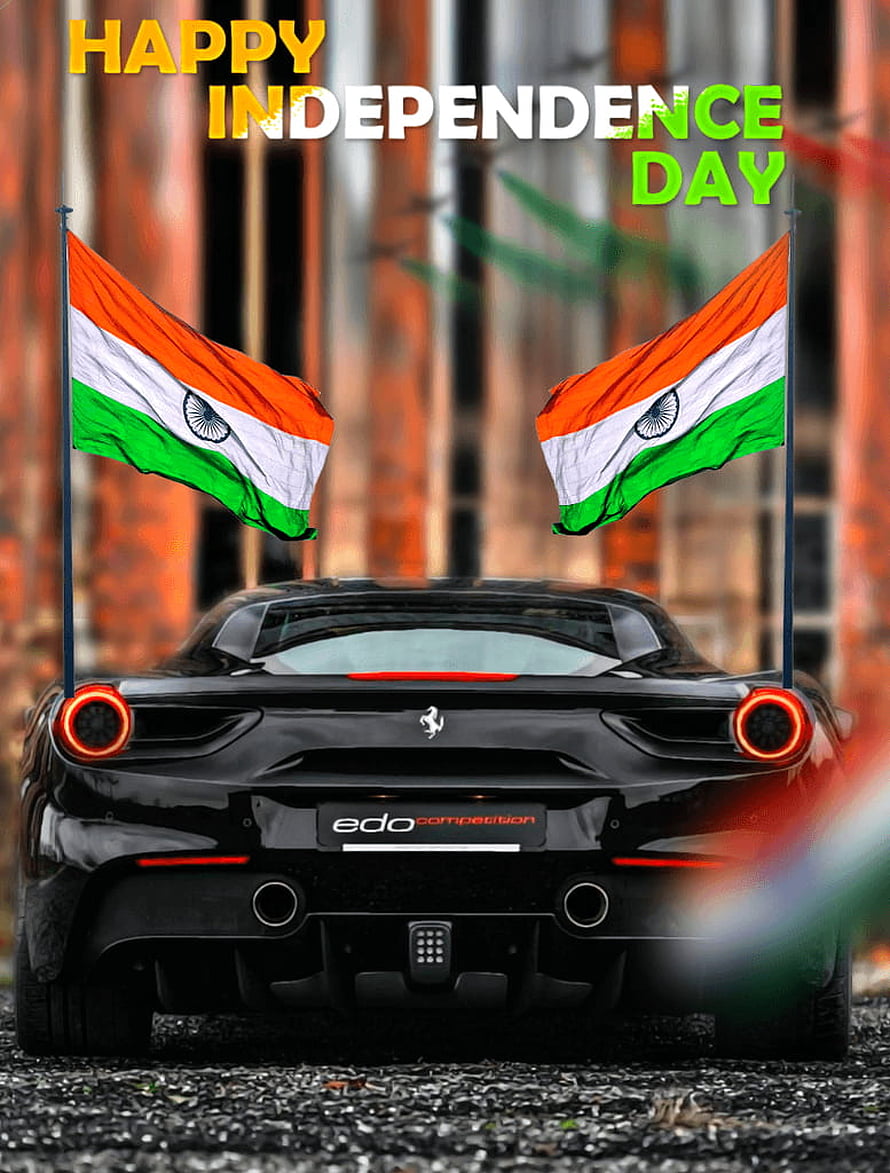 Black Ferrari 488 Pista with Indian National Flags for Independence Day Celebration HD phone wallpaper