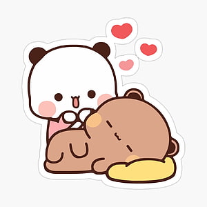 Cute Kawaii Panda Hugging Sleeping Bear Sticker With Hearts HD phone wallpaper
