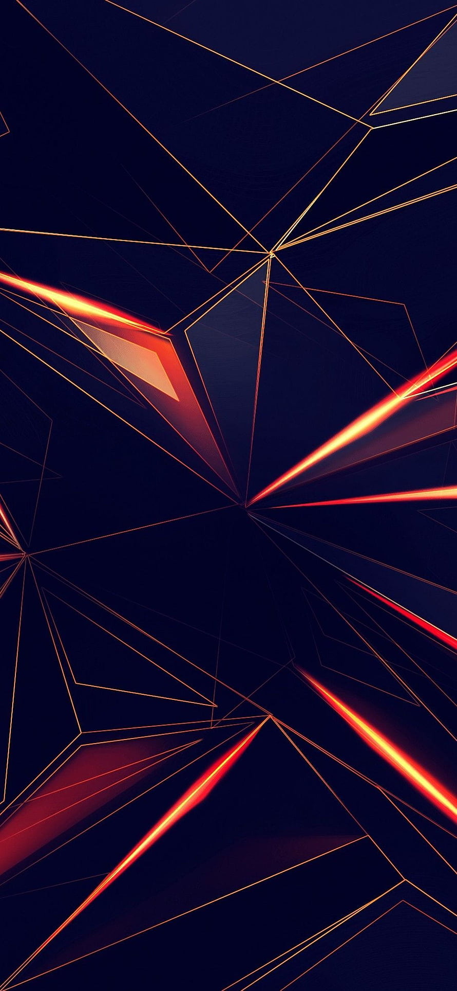 Abstract Geometric Lines With Glowing Orange And Red Neon Accents On Dark Blue Background HD phone wallpaper