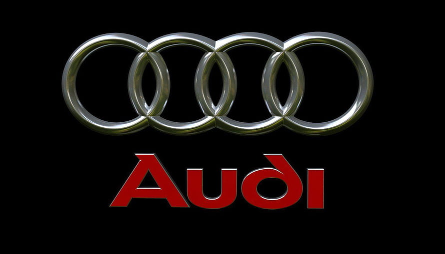 Audi Four Rings Emblem with Red Wordmark on Black Background HD wallpaper