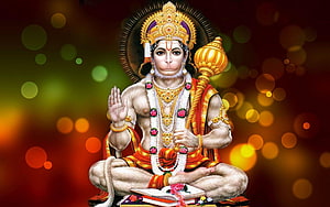 Lord Hanuman Sitting in Meditation with Golden Mace and Sacred Book, Hanuman Ji &, #hanuman HD wallpaper