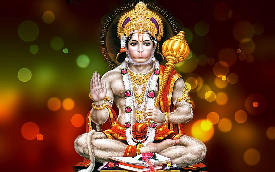 Lord Hanuman Sitting in Meditation with Golden Mace and Sacred Book, Hanuman Ji &, #hanuman HD wallpaper