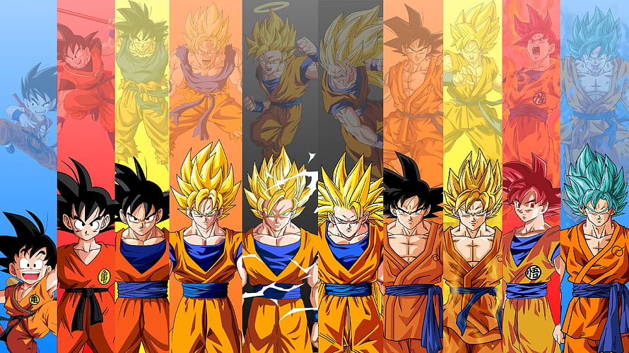Goku Evolution Timeline: All Transformations from Kid to Super Saiyan Blue HD wallpaper