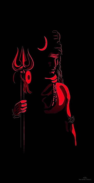 Red Silhouette of Hindu God Shiva Holding Trishul and Crescent Moon HD phone wallpaper