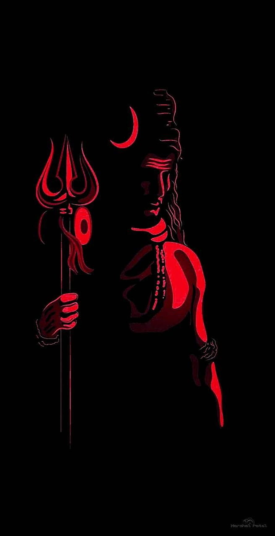 Red Silhouette of Hindu God Shiva Holding Trishul and Crescent Moon HD phone wallpaper
