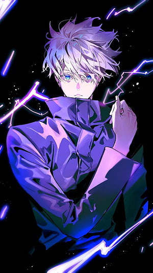 Gojo Satoru from Jujutsu Kaisen with Electric Blue Lightning and Purple Hair HD phone wallpaper