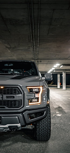 Ford F-150 Raptor Front Grille and Headlights in Underground Parking Garage HD phone wallpaper