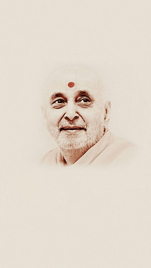 Pramukh Swami Maharaj Portrait with Red Tilak and Serene Expression HD phone wallpaper
