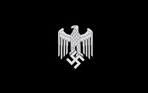 White Nazi Eagle and Swastika Emblem on Black Background HD wallpaper