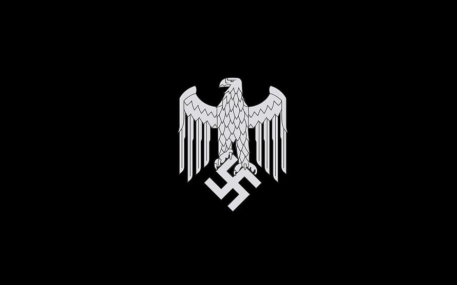 White Nazi Eagle and Swastika Emblem on Black Background HD wallpaper