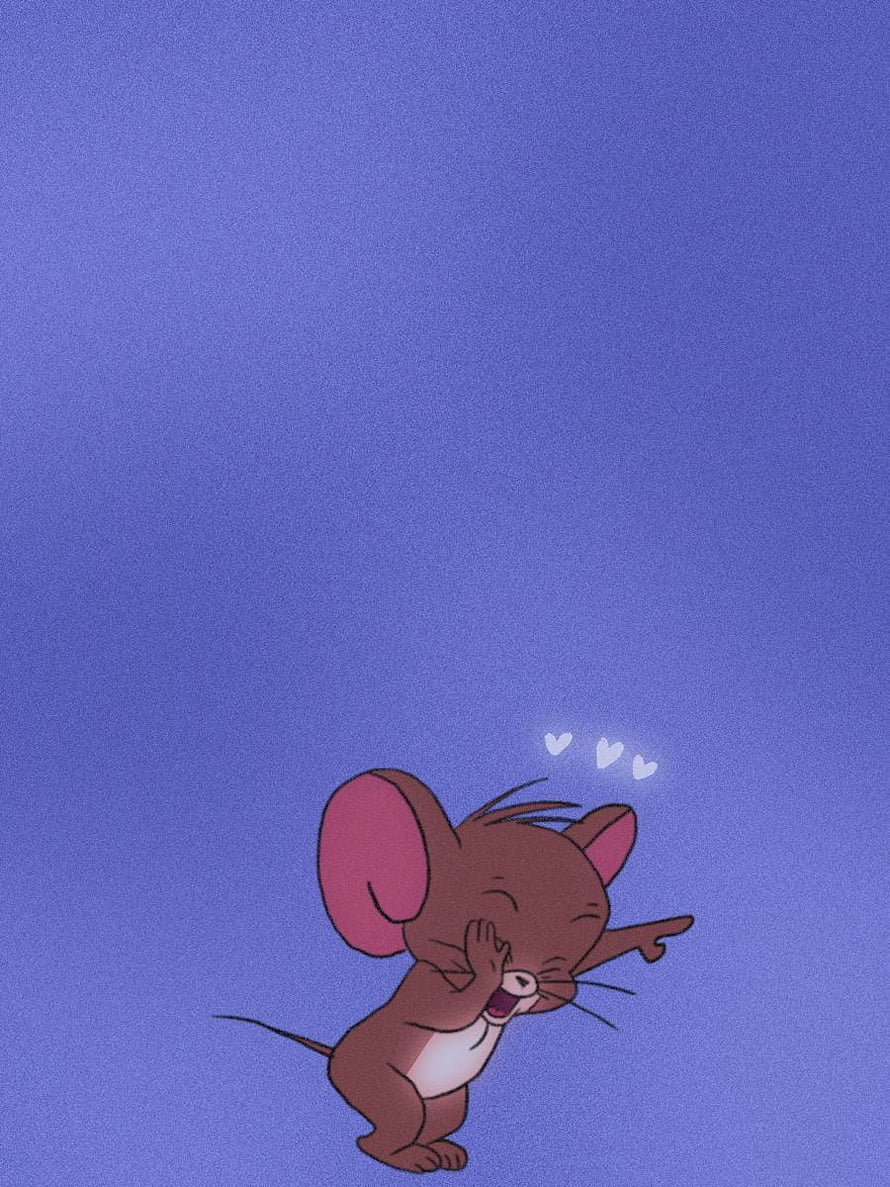 Cute Jerry Mouse Laughing with Hearts on Purple Background HD phone wallpaper