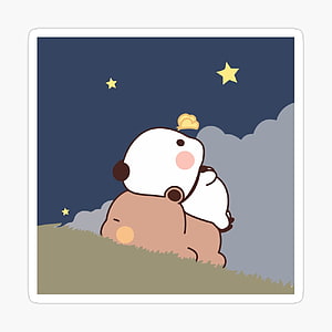 Cute Cartoon Panda and Bear Hugging Under Starry Night Sky Illustration HD phone wallpaper