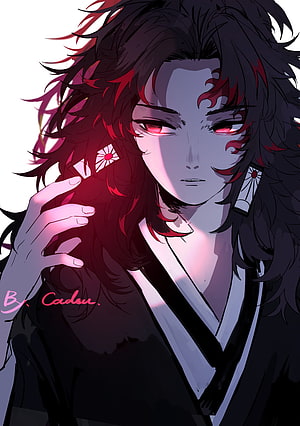 Muzan Kibutsuji from Demon Slayer with red eyes and dark hair in anime style HD phone wallpaper
