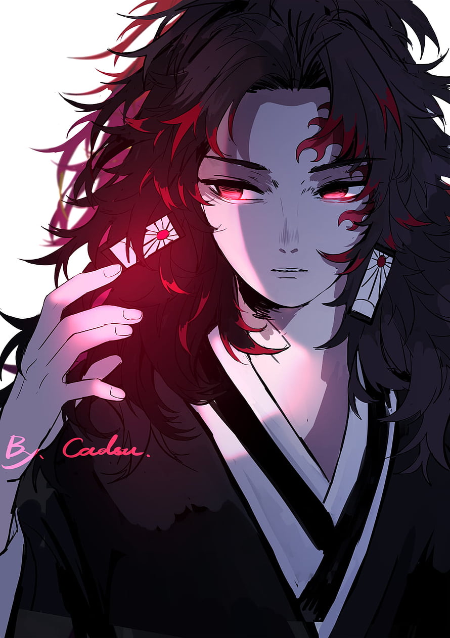Muzan Kibutsuji from Demon Slayer with red eyes and dark hair in anime style HD phone wallpaper