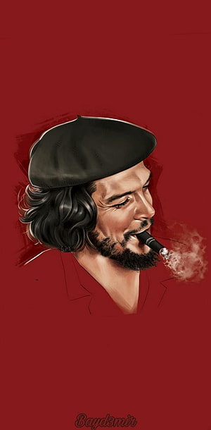 Che Guevara Digital Portrait with Beret and Cigar on Red Background HD phone wallpaper