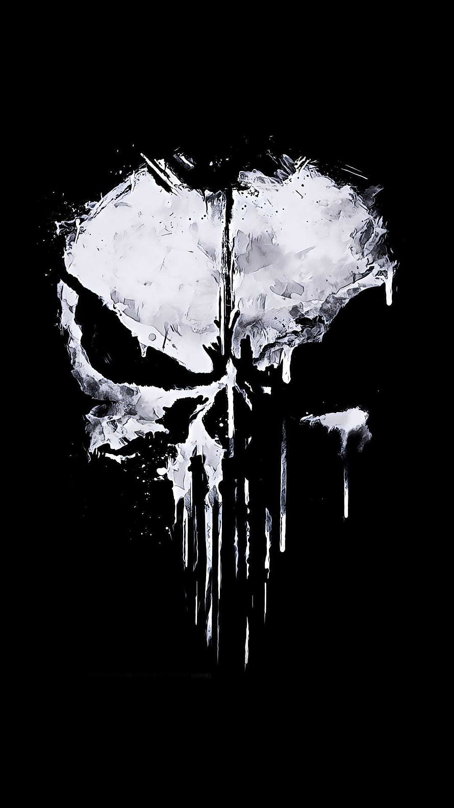 Punisher Skull Logo in White Paint Splatter Style on Black Background HD phone wallpaper
