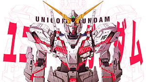 Unicorn Gundam RX-0 Anime Robot Illustration with Red and White Armor HD wallpaper
