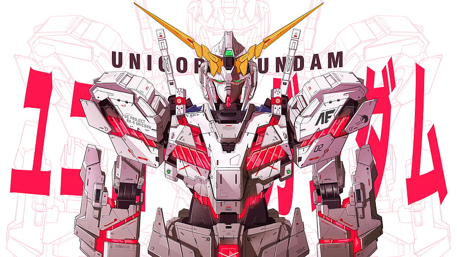 Unicorn Gundam RX-0 Anime Robot Illustration with Red and White Armor HD wallpaper