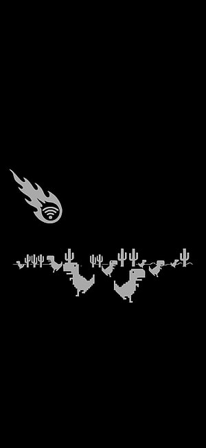 Chrome Dino Game Over Pixel Art with Flame Icon on Black Background HD phone wallpaper