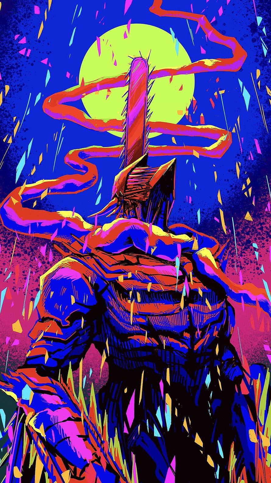 Chainsaw Man Denji Transformation Artwork Neon Blue and Pink Retro Style, 29 Chainsaw Man ideas, chainsaw man HD phone wallpaper