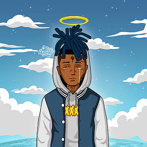 XXXTentacion Cartoon Portrait With Halo And Clouds HD phone wallpaper