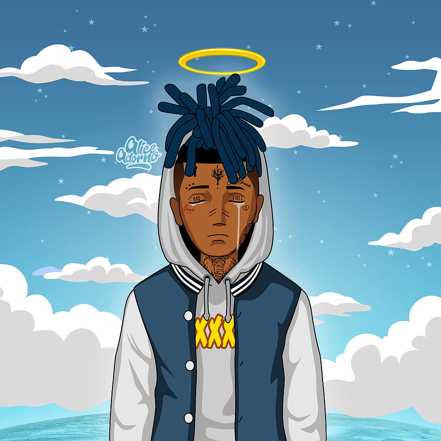 XXXTentacion Cartoon Portrait With Halo And Clouds HD phone wallpaper